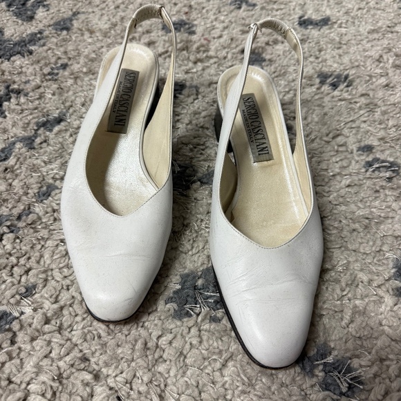 Vintage Sergio Casciani White Leather Slingback Block Pumps Women’s  Size 7 1/2 - Picture 2 of 8